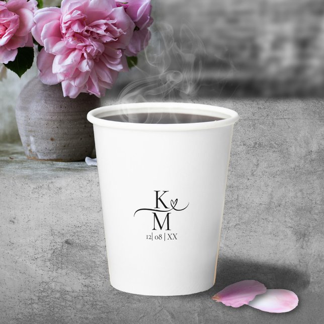 Love Calligraphy Initials Heart Black B&W ID940 Paper Cups (Creator Uploaded)