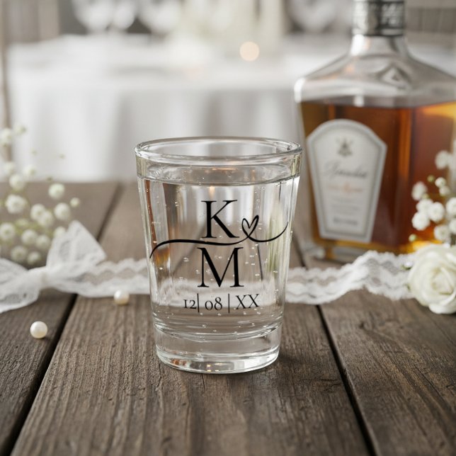 Love Calligraphy Initials Heart Black B&W ID940 Shot Glass (Creator Uploaded)