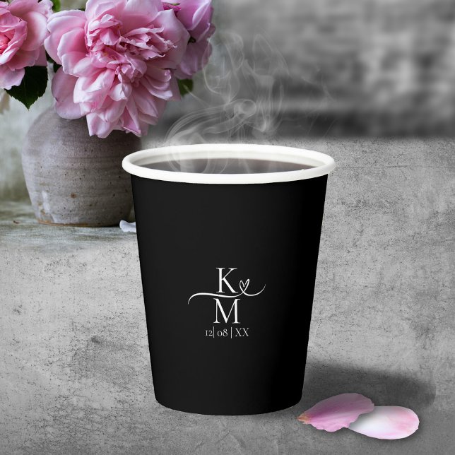 Love Calligraphy Initials Heart White B&W ID940 Paper Cups (Creator Uploaded)