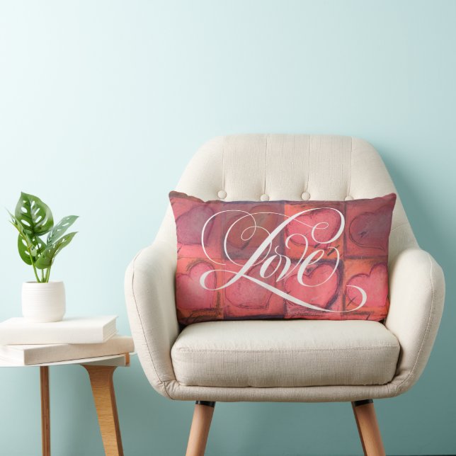 LOVE Calligraphy Pink Fancy Script Lettering Lumbar Cushion (Chair)