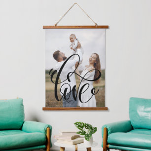 LOVE Calligraphy Script Family Photo Stylish Hanging Tapestry
