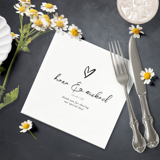 Love Calligraphy Thank You Heart Black B&W ID940 Napkin (Creator Uploaded)