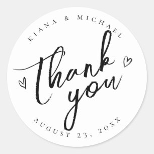 Love Calligraphy Thank You Hearts Black ID940 Classic Round Sticker