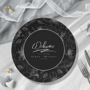 Love Calligraphy Wedding Floral Pattern Bl ID940 Paper Plate