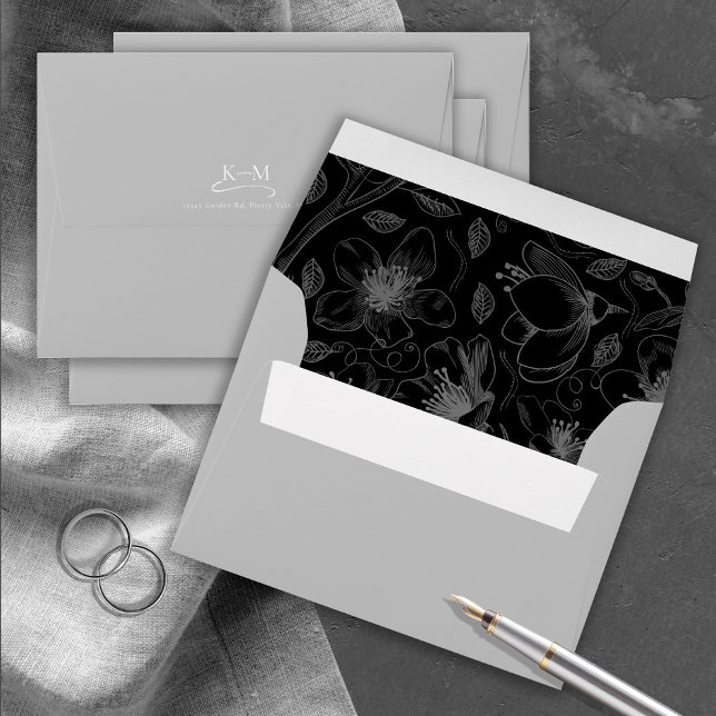 Love Calligraphy Wedding Floral Pattern Blk ID940 Envelope (Interior/Back In Situ)