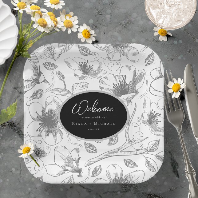 Love Calligraphy Wedding Welcome Pattern Wht ID940 Paper Plate (Creator Uploaded)