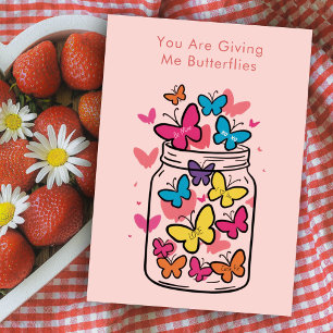 Love Candy Butterfly Messages Mason Jar Valentine Holiday Card