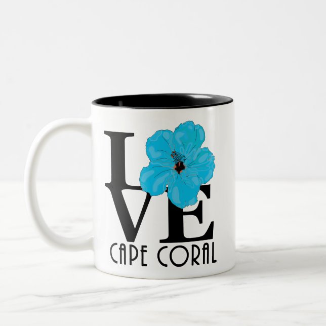 LOVE Cape Coral 11oz Blue Hibiscus Two-Tone Coffee Mug (Left)