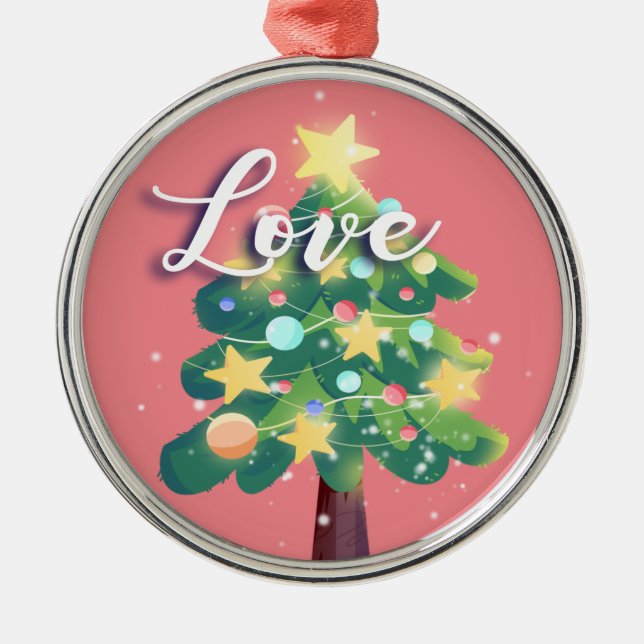Love Caption Carton Christmas Tree Pink  Metal Tree Decoration (Front)