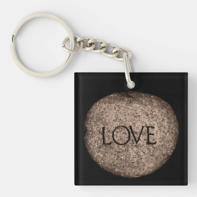 "Love" Carved Stone in Sepia Key Ring (Front)