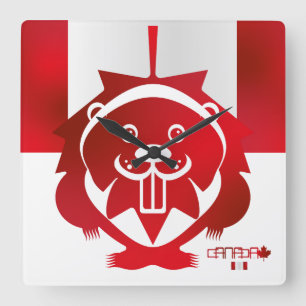 LOVE Castor/ Maple Bandera Canada by Masanse Square Wall Clock