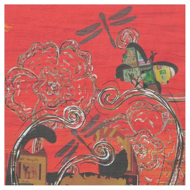 Love Cat and Butterfly Fabric (Close Up)