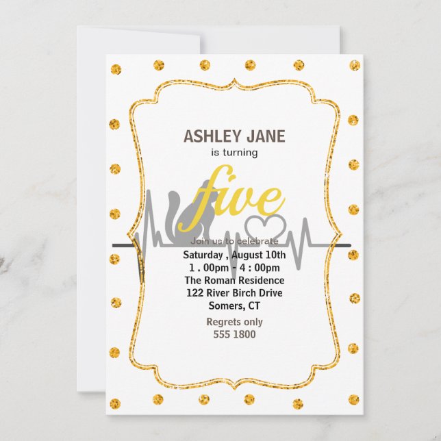 Love cat cardiogram - Choose background colour Invitation (Front)