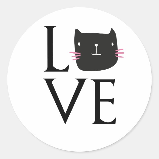 LOVE CAT COFFEE CUP CLASSIC ROUND STICKER (Front)