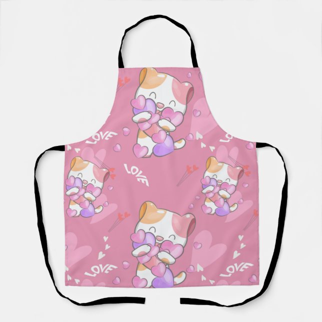 Love Cat Pattern Colourful Pets Animals    Apron (Front)