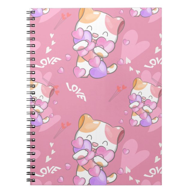 Love Cat Pattern Colourful Pets Animals   Notebook (Front)
