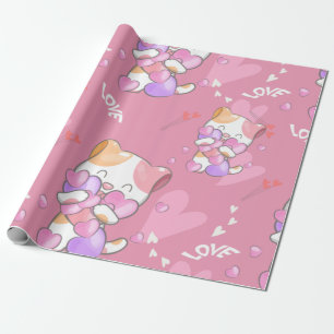 Love Cat Pattern Colourful Pets Animals Wrapping Paper