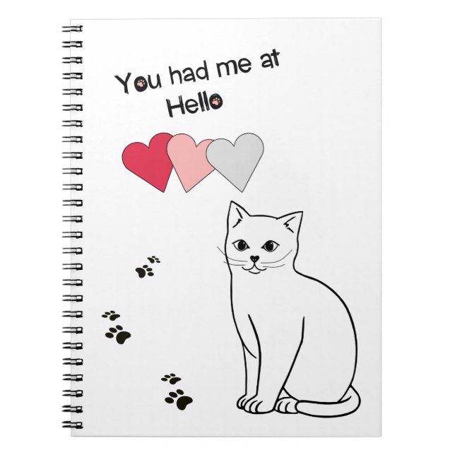Love Cat With Hearts and Paw Prints Notebook (Front)