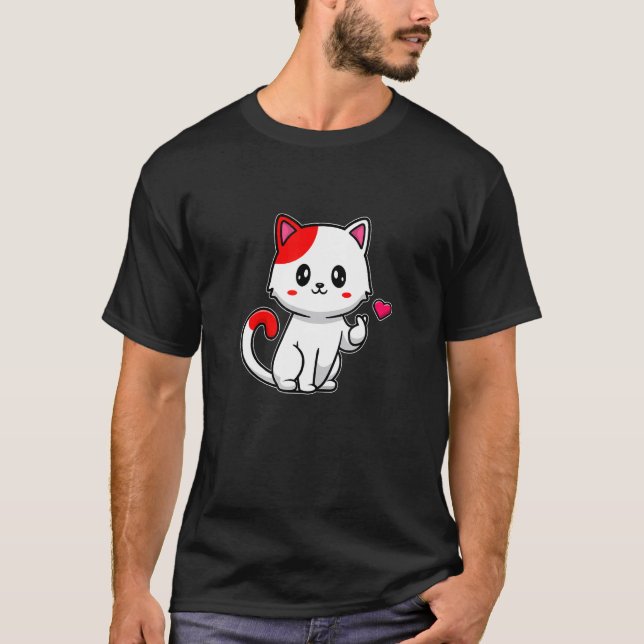 love cat with red heart T-Shirt (Front)