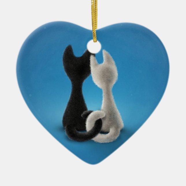Love Cats Black and White Ceramic Tree Decoration (Front)