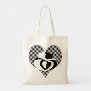 Love Cats - black & white tails, entwined hearts Tote Bag