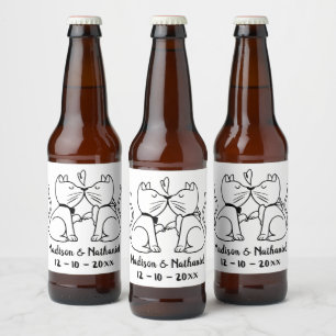 Love Cats Black White Wedding Bridal Shower Beer Bottle Label