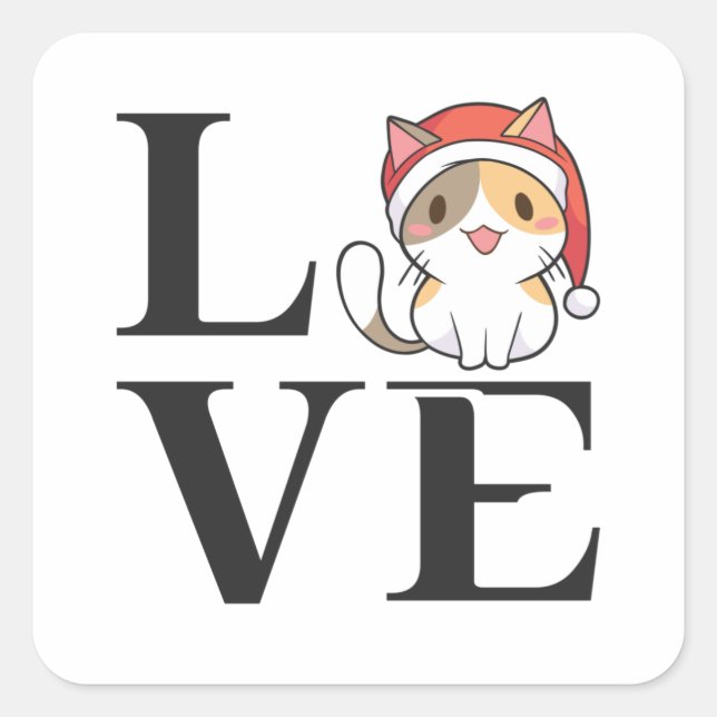 Love Cats – Santa Kitten Square Sticker (Front)