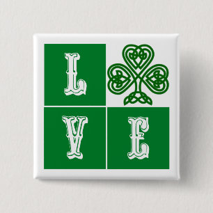 Love Celtic Shamrock Hearts 15 Cm Square Badge