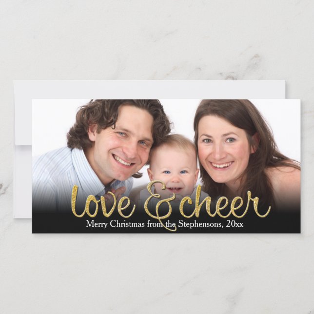 Love Cheer Glitter Shiny Effect Christmas Holiday Card (Front)