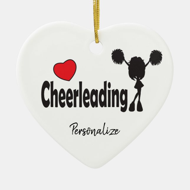 Love Cheerleading Red Heart Ceramic Tree Decoration (Front)