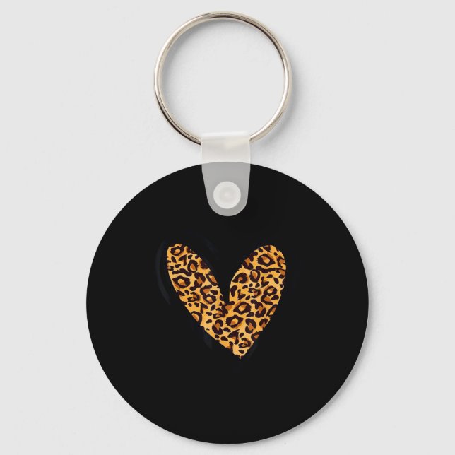 Love Cheetah Leopard Print Heart Valentines Day Gi Key Ring (Front)