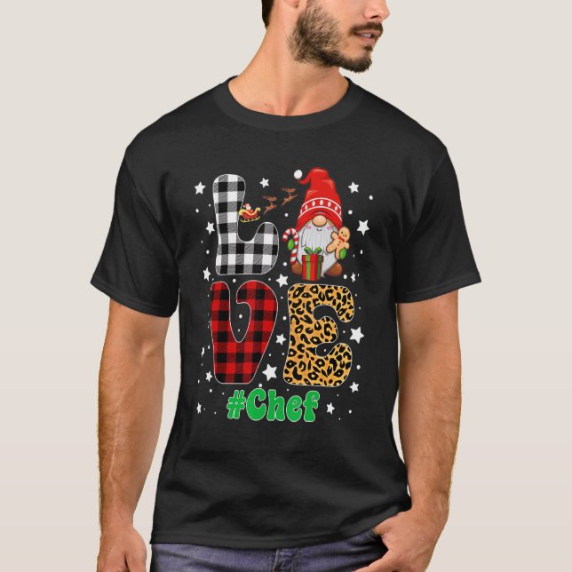 Love Chef Gnome Christmas Leopard Plaid Xmas Pajam T-Shirt (Front)