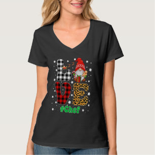 Love Chef Gnome Christmas Leopard Plaid Xmas Pajam T-Shirt