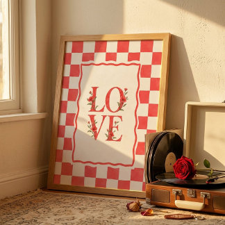 Love Chequered Floral Valentine Wall Art