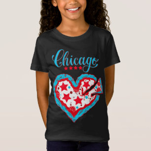 Love Chicago Pizza Heart Chicago Flag Gift T-Shirt