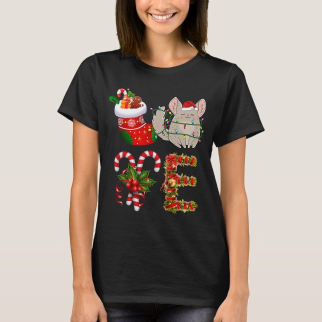Love Chinchilla Christmas Lights Led Santa Hat Chr T-Shirt (Front)