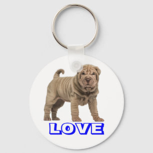 Love Chinese Shar Pei Puppy Dog Keychain