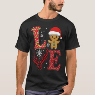 Love Christmas 2022 Buffalo Plaid Gingerbread Man T-Shirt