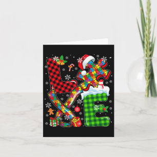 Love Christmas Autism Awareness Santa Puzzle Piece Card