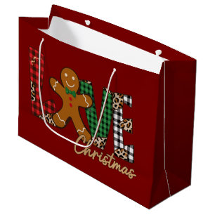 Love Christmas Gingerbread Family Xmas Holiday Large Gift Bag