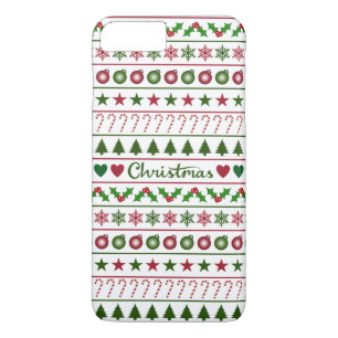 Love Christmas Motifs Pattern Green White Red Case-Mate iPhone Case