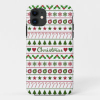 Love Christmas Motifs Pattern Green White Red