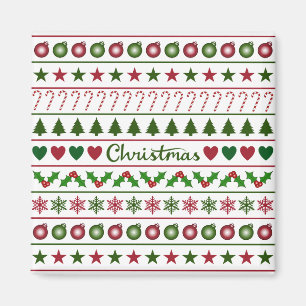 Love Christmas Motifs Pattern Green White Red Magnet