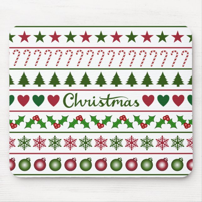 Love Christmas Motifs Pattern Green White Red Mouse Pad (Front)