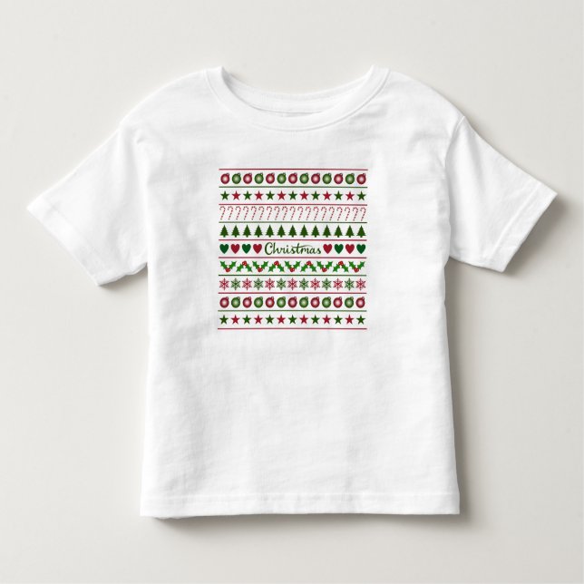 Love Christmas Motifs Pattern Green White Red Toddler T-Shirt (Front)