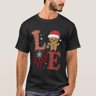 Love Christmas Reindeer Buffalo Plaid Gingerbread T-Shirt