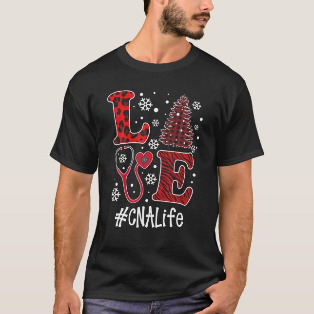Love Christmas Stethoscope Red Plaid Pattern CNA T-Shirt (Front)