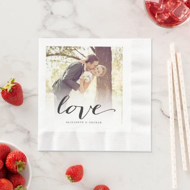 Love Classic Script Chic Calligraphy Photo Wedding Napkin (Insitu)