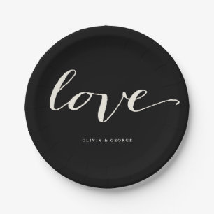 Love Classic Script Stylish Calligraphy Wedding Paper Plate
