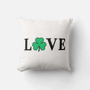 LOVE Clover Shamrock Ireland St Patrick text based Cushion
